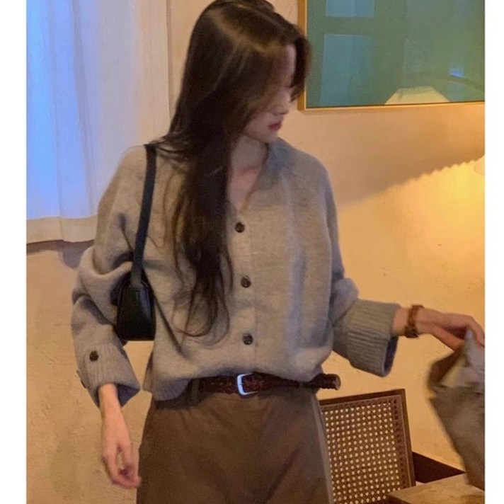 다다구리 Z0355A 여성 봄가을 슬림핏 브이넥 크롭 쇼트 니트 가디건