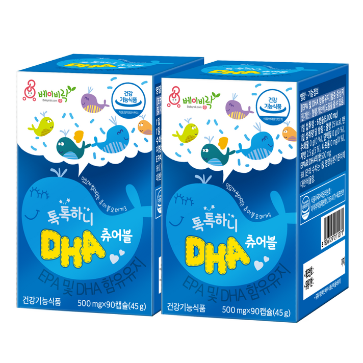 베이비락 톡톡하니 DHA 츄어블 500mg*90캡슐 X 2번들, 90정, 2개