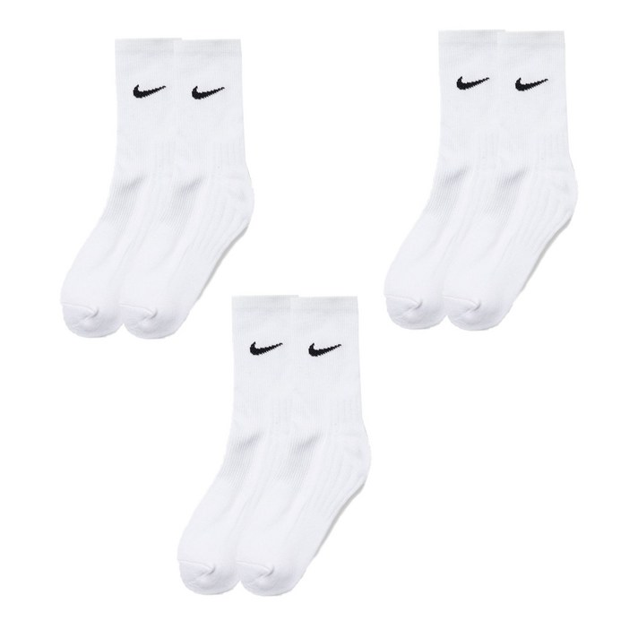 나이키 스우시 컴포트핏 이너컬러 쿠션 미들삭스 양말 3팩 NCICMD20S-3, 화이트