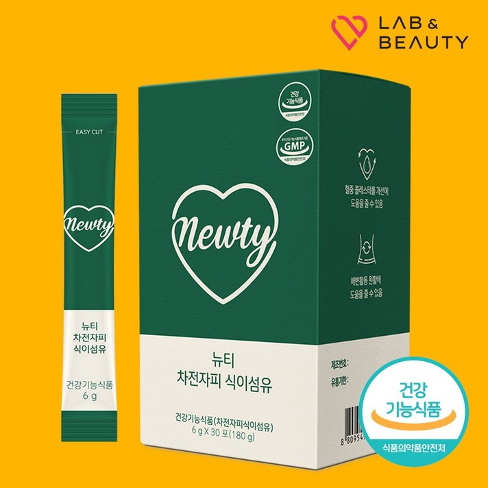[랩앤뷰티] 뉴티 차전자피 식이섬유 6g x 30포 (수량선택), 180g, 3개
