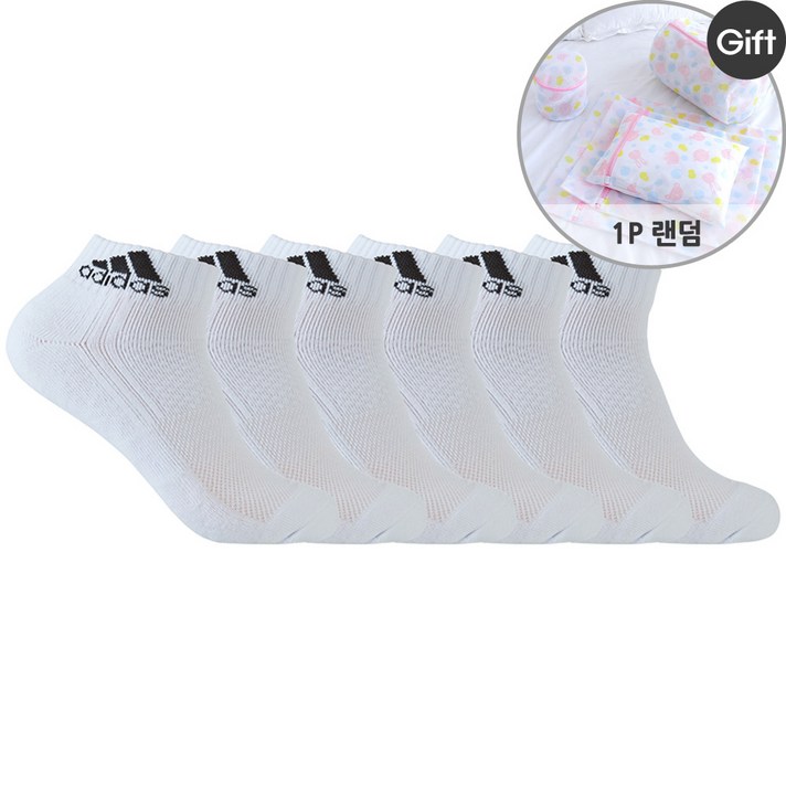 아디다스 남성 스포츠 양말 6팩 세트 + 사은품랜덤 발목 양말 두꺼운 발편한 양말, 화이트 6P