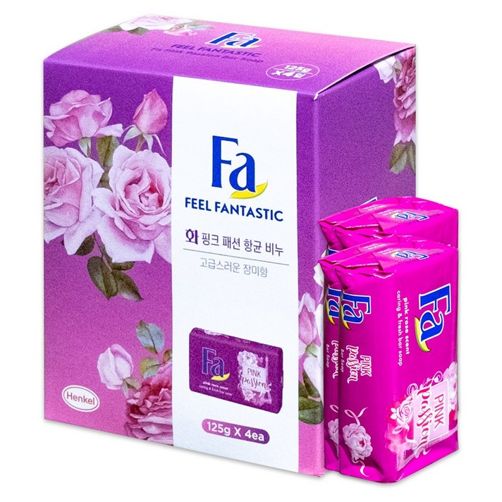 Fa 핑크 패션 항균 비누, 125g, 4개