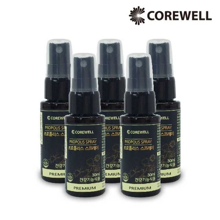 [코어웰] COREWELL 뉴질랜드 프로폴리스 스프레이 마누카꿀 함유 30ml, COREWELL 프로폴리스 스프레이 5병