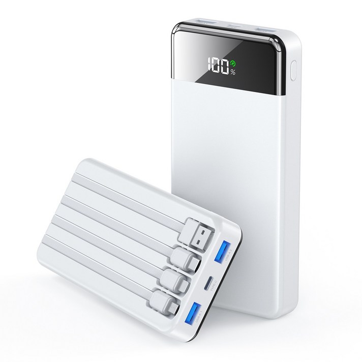 UOOFON  일체형 보조배터리 고속충전 30000mAh 대용량 PD 22.5W QC3.0 잔량표시+ 4개 케이블 멀티단자