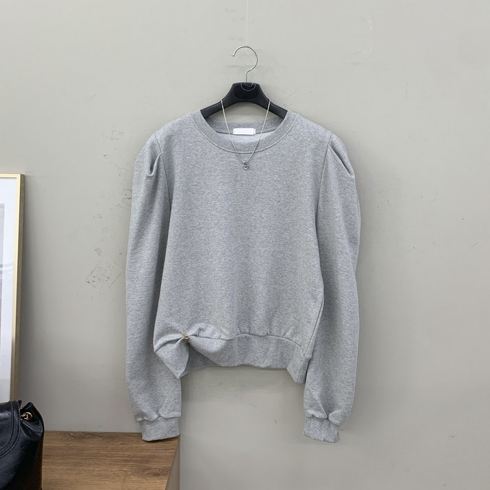 행복여 마띠 핀턱 퍼프 소매 무지 맨투맨 티셔츠