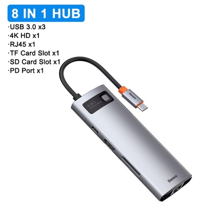 Basesus 허브 맥북독 썬더볼트 맥북 C타입 usb허브 hdmi 멀티포트 아이패드, 8 in 1