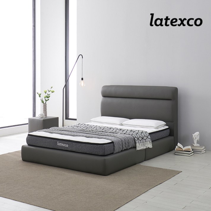  라텍스코 햄튼 투매트리스 침대 SS+천연라텍스 매트리스 14cm, 모카브라운 