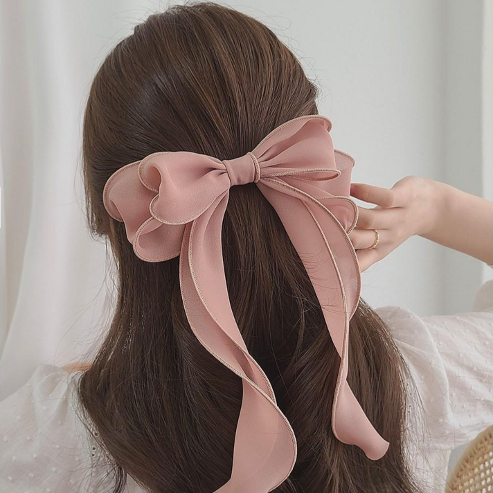 초콜리트쥬얼리 릴리 빅 나비 쉬폰 리본핀 반묶음 헤어 자동 헤어핀 4color