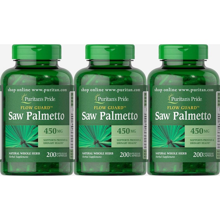 Puritans Pride Saw Palmetto 450mg 200캡슐 3팩, 1개, 1