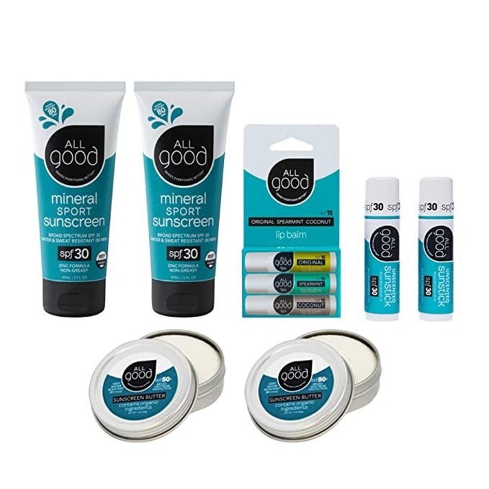 모든 좋은 미네랄 궁극적 인 썬 케어 세트 3팩 SPF 립 2 선 스크린 로션 2 아연 썬 버터 2면 / 코 / 귀 Sunsticks, 1-Pack