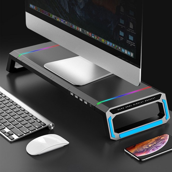 [핑크카트] USB HUB 컴퓨터 노트북 iMac 올인원 모니터 받침대, 화이트