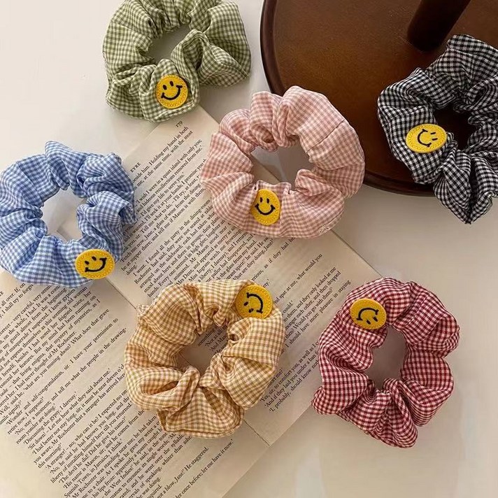 워더미 6개 1세트 ﻿신상 옐로우 스마일 포인트 체크 헤어슈슈 머리끈 스크런치 세트 F309 ﻿ ﻿