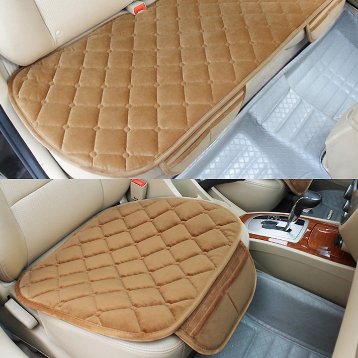 자동차방석 3개 세트(운전석 조수석 뒷좌석) 차량용방석 3계절 사용(봄 가을 겨울), 갈색(브라운)