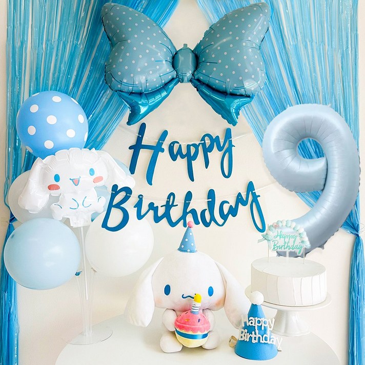메리파티 시나모롤 산리오 생일풍선 파티 올인원 세트 블루, 1세트