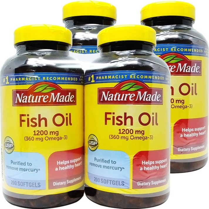 Nature Made 피시오일 Fish Oil 1200 mg 200 소프트젤 4병, 2set