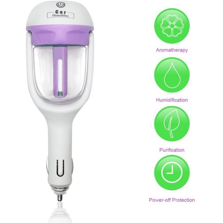 by econoLED 자동차 가습기 미니 공기 청정기 아로마 디퓨저 테라피 미스트 메이커 180도 회전 수용성 에센셜 오일에 대한 소송 Protable (보라색)