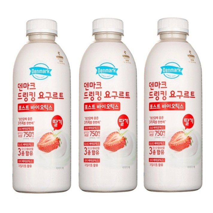 동원 덴마크 드링킹요구르트 포스트바이오틱스 딸기 750ml, 3개