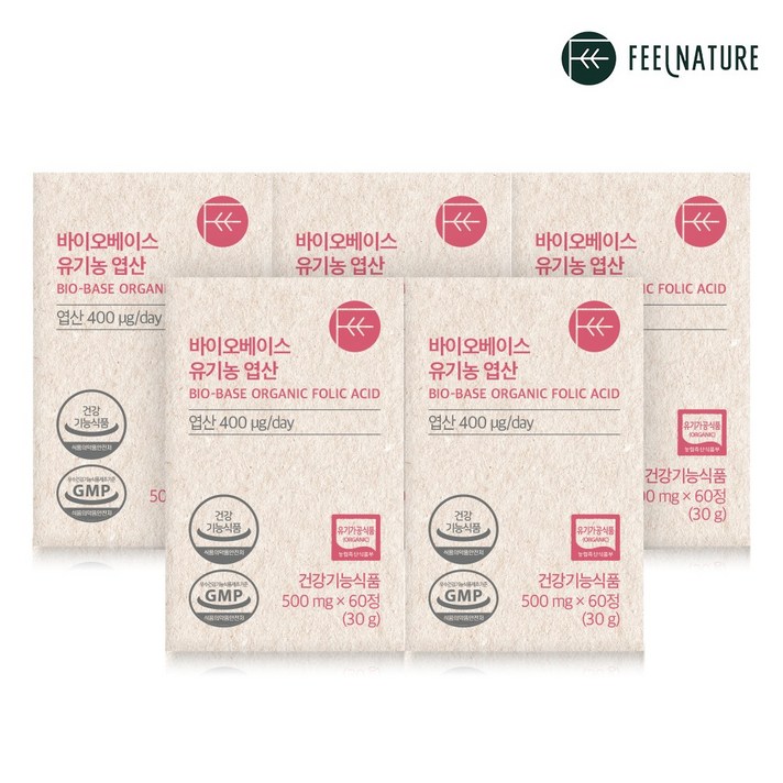 필네이처 바이오베이스 100% 유기농 엽산 60정, 6박스