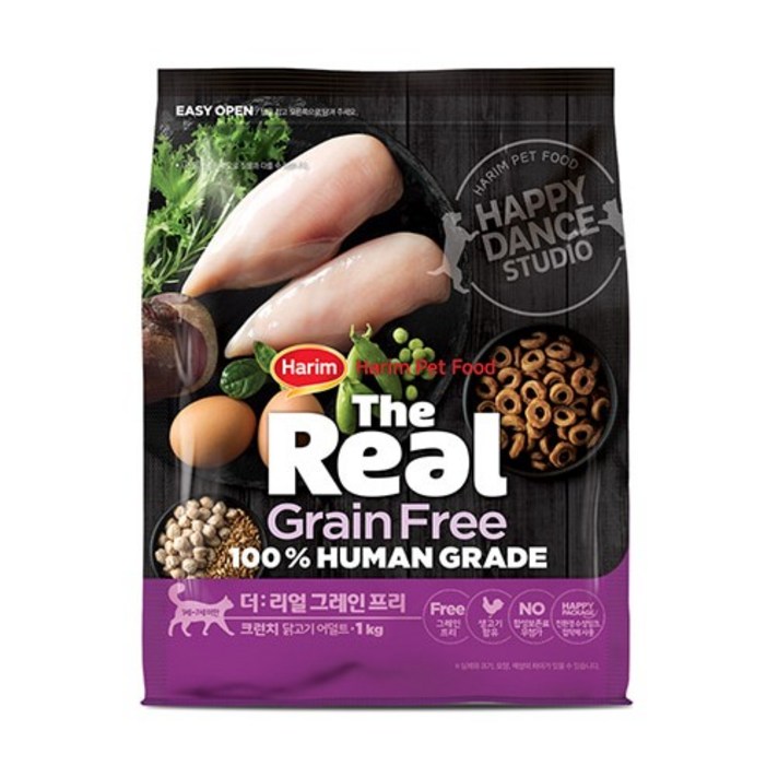하림펫푸드 더리얼 그레인프리 크런치 어덜트 고양이 사료, 닭, 1kg, 3개