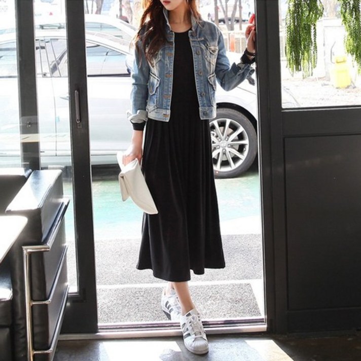 데일리앤 프로아 주름 긴팔 롱 원피스