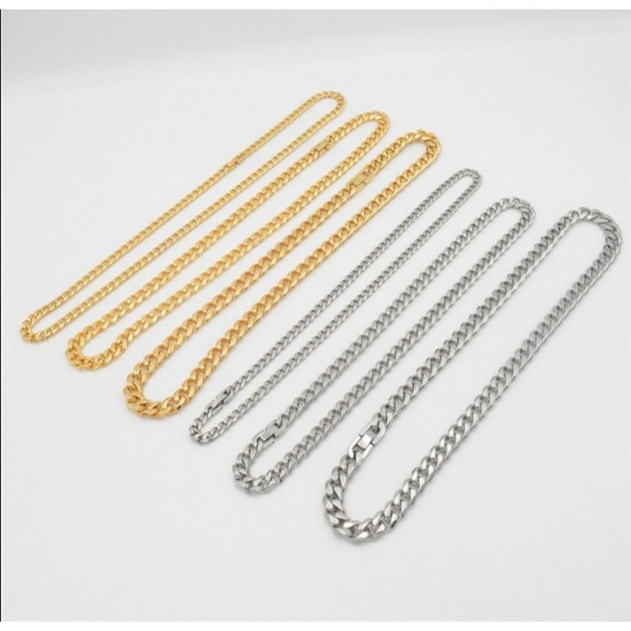 CROWN 알러지 변색 없는써지컬스틸 남녀공용 유행 심플 6면 체인 목걸이 2컬러(선물 증정)