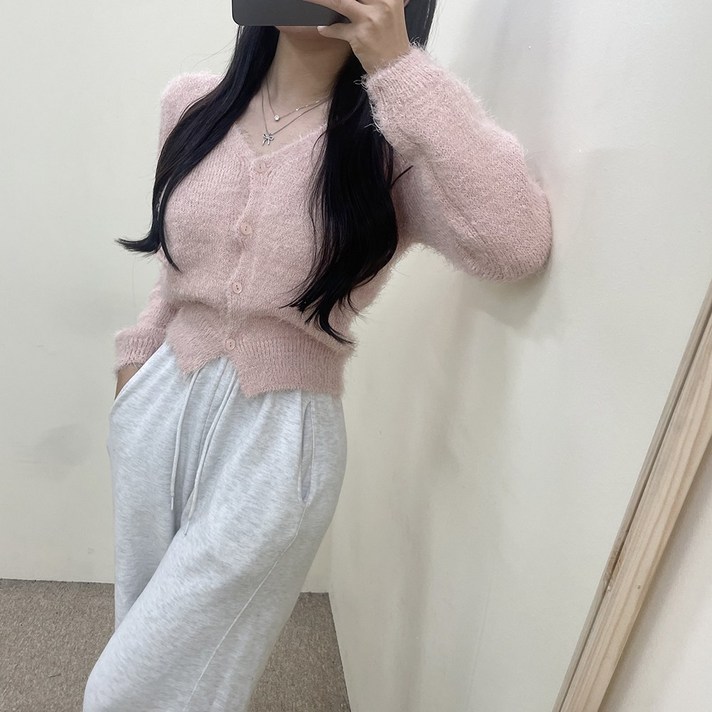 VANANA2 여성 국내제작 앙고라 세미 크롭 브이넥 가디건 8color