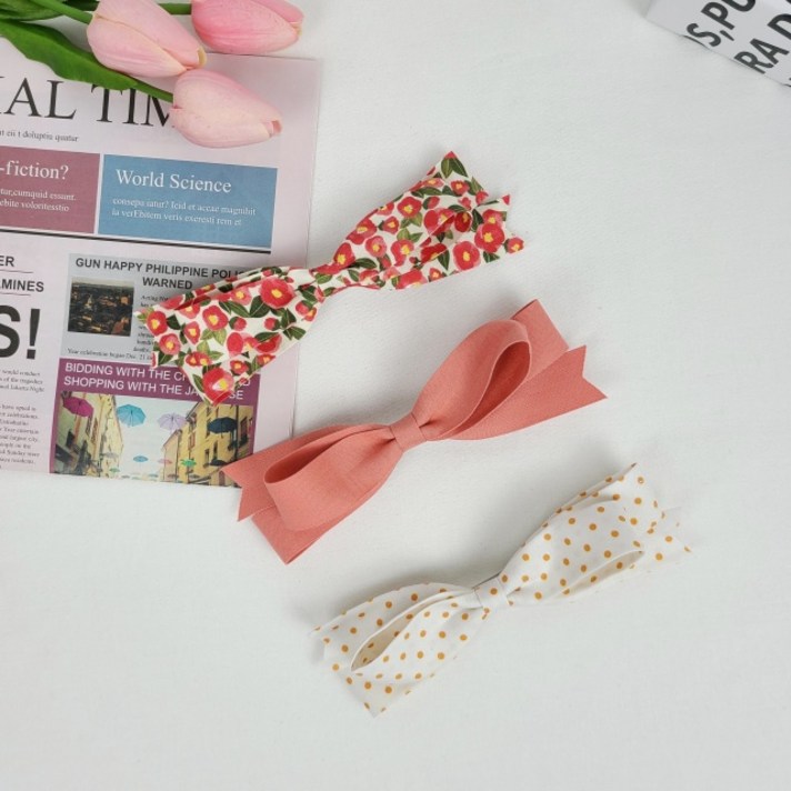 키치컬러링 플라워 단색 왕리본핀 3종 세트 반묶음핀 자동핀