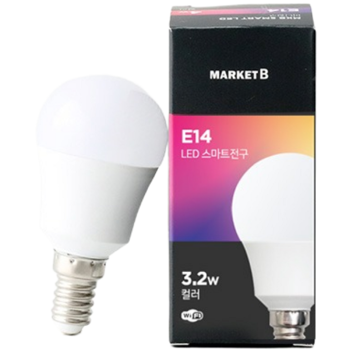 마켓비 E14 LED 스마트전구 3.2W 컬러 1732.8520 당일발송 33717, 1개
