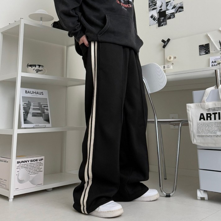 르위 두줄 사이드 트랙 밴딩 와이드 스웻 팬츠
