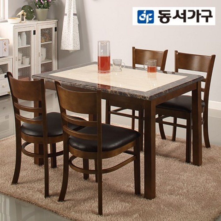 동서가구 케빈 4인용 대리석 마블 식탁 테이블 의자 2개 세트 DF629556, 엔틱