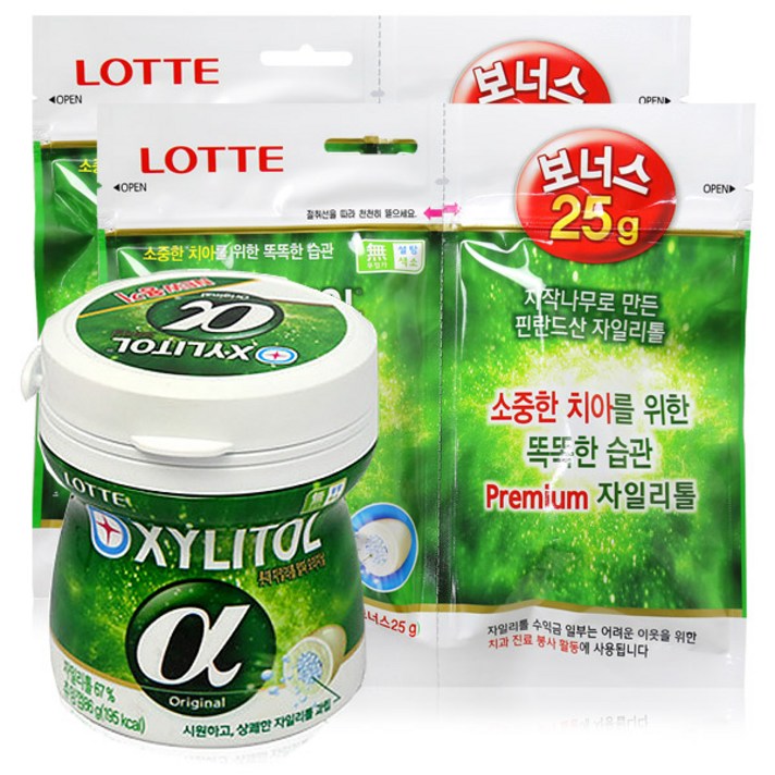 롯데 자일리톨 알파 용기86g+(리필98g x2개), 1세트