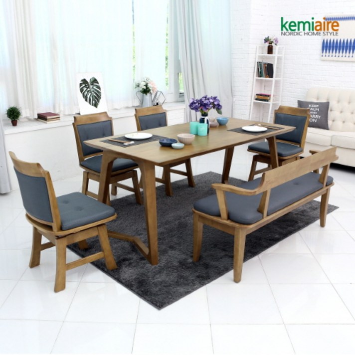 케미에르 아르곤 6인용 원목식탁SET(벤치형) KHD-609B