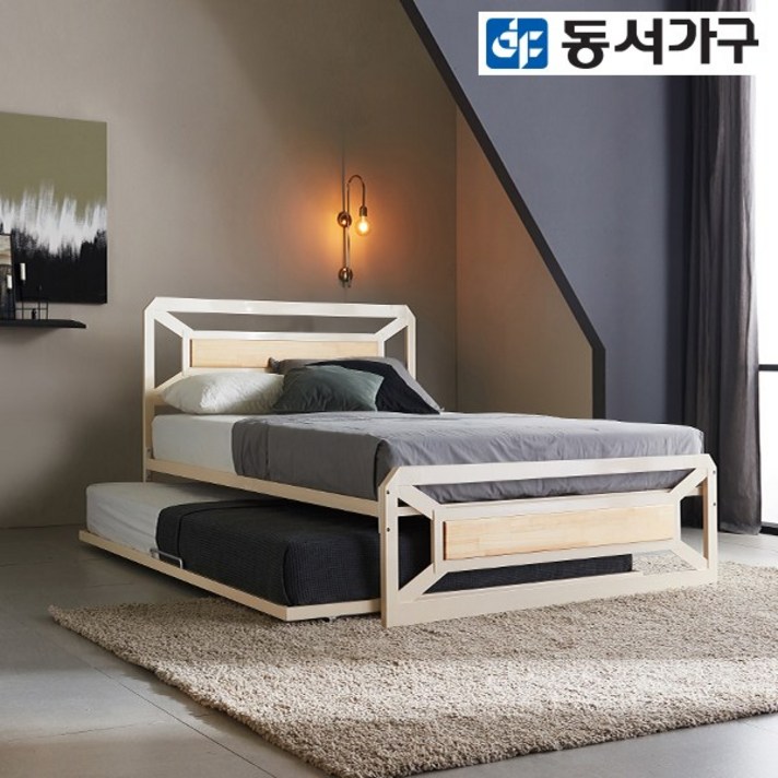 동서가구 슈퍼싱글 멀바우 편백나무 이단 슬라이딩 이층침대 F SS+SS (본넬 매트리스 포함) DF640058, 편백 아이보리