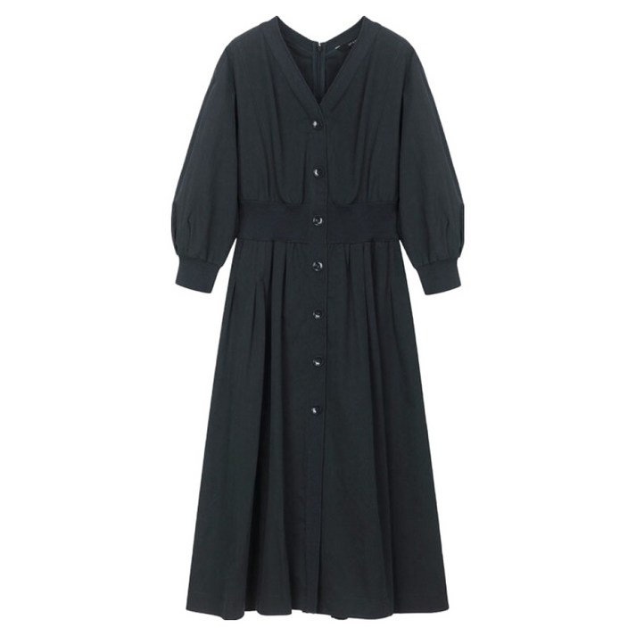 온앤온 여성용 허리 밴딩 단추 포인트 원피스