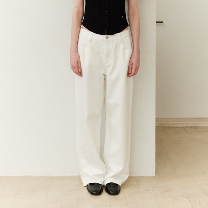 게스 여성용 턱 디테일 와이드 데님 팬츠 OP2D5025WHT26