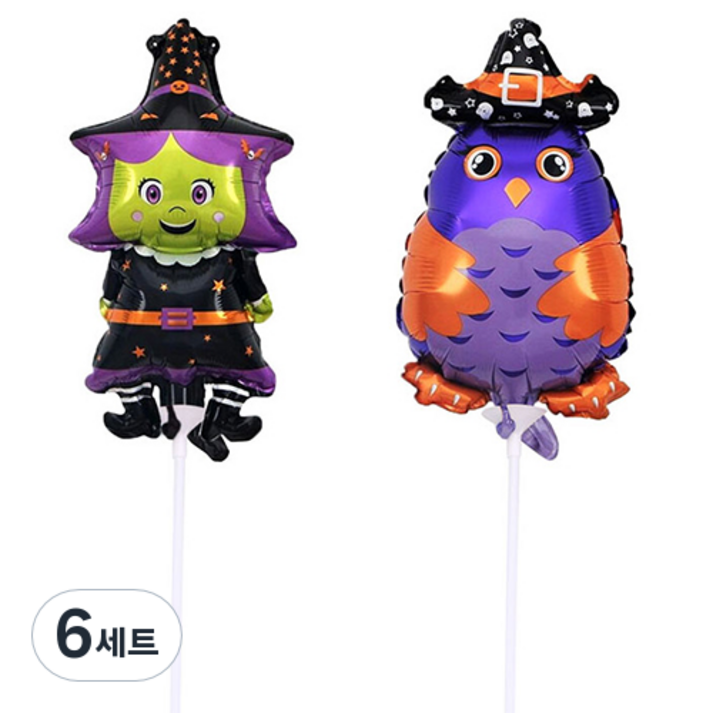 인디케이 할로윈 마녀 풍선5p 부엉이 풍선5p 풍선막대10p, 혼합색상, 6세트