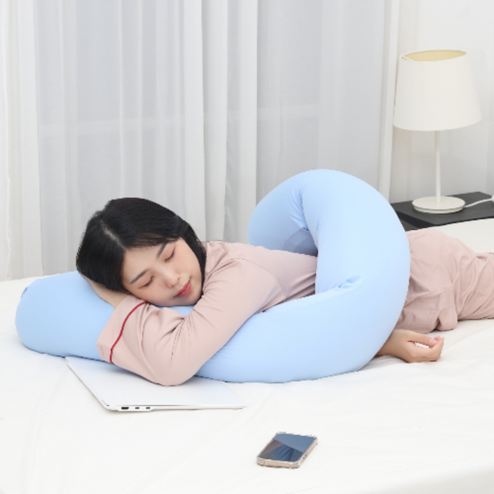 [룰루니아] 자바라 관절형 안고자는 고급 메모리폼 바디필로우 160cm, 하늘색