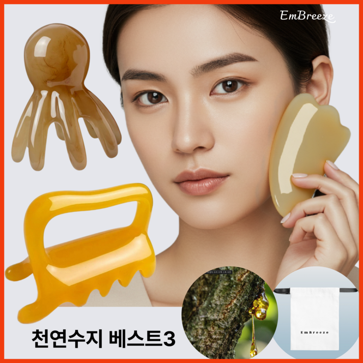 엠브리즈 천연수지 괄사 베스트 셀렉션 페이스두피림프 세트, 3종 3뿔문어지압, 1개