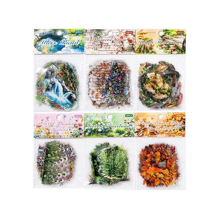 스티커 팩 빈티지 식물 스크랩북 DIY 장식 커팅 스티커 240장6종, 6개, 유색 스티커 팩 빈티지 식물 스크랩북 DIY 장식 커팅 스티커 240장6종, 6개, 유색
