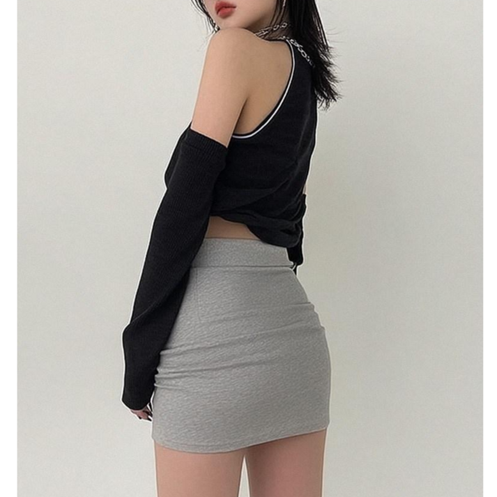 온더핏 허리 뜸 없는 부드러운 스웻 스판 밴딩 에이치라인 미니 스커트