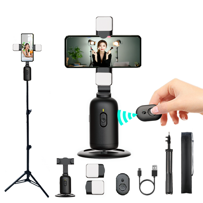 위드제이앤엠 짐벌 블루투스 휴대폰 셀카봉 삼각대 거치대 360도 회전 얼굴인식 트래킹 짐벌 셀카봉 모션아이, 블랙 1개