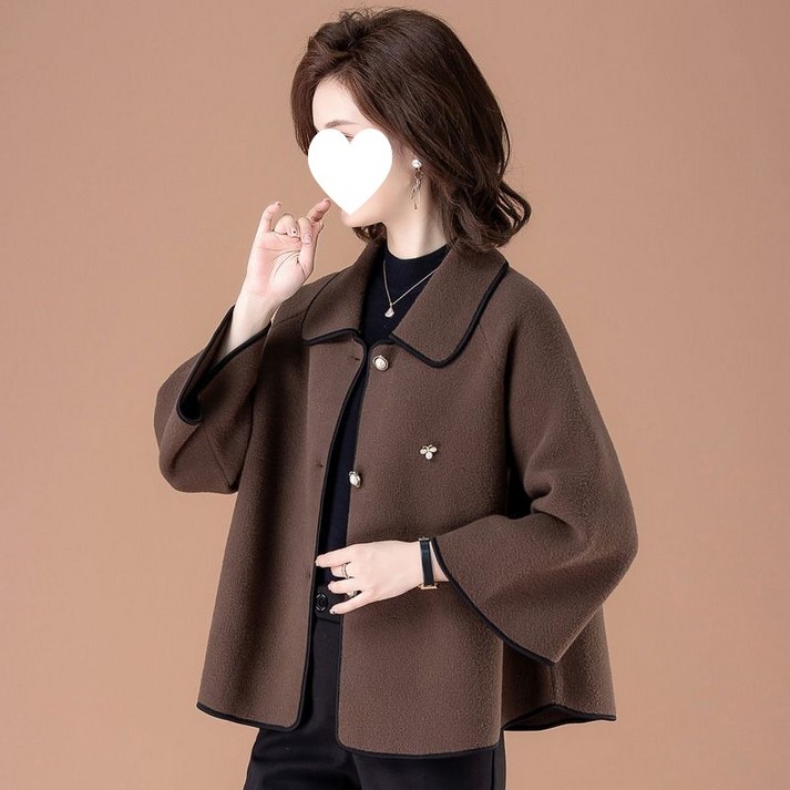 POMTOR 중년 여성 신상 외투 캐주얼 짧은 카라 상의