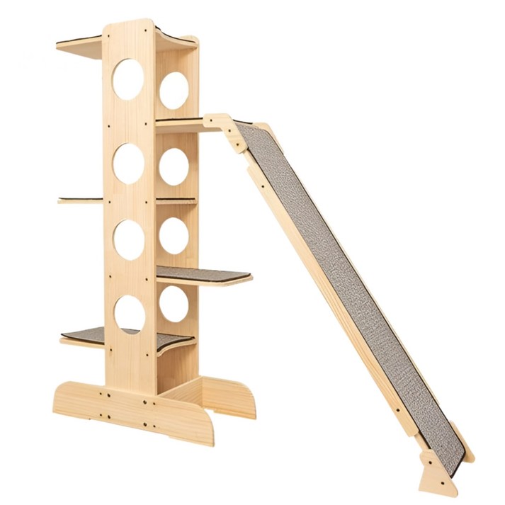 반테일 럭셔리 고양이 캣타워 원목 대형 슬라이드형 스크래쳐 놀이터 간편설치, 1개, 내추럴우드