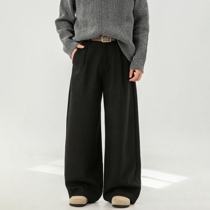 유루 남성용 허리밴딩 모직 와이드 슬랙스 팬츠  MK2446