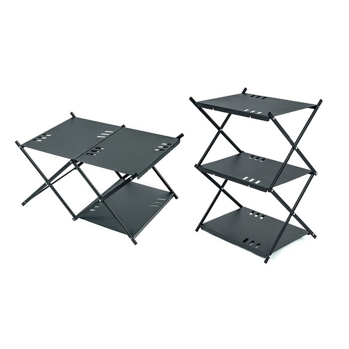 니어핀 캠핑 접이식 경량 듀얼 테이블 선반, 블랙
