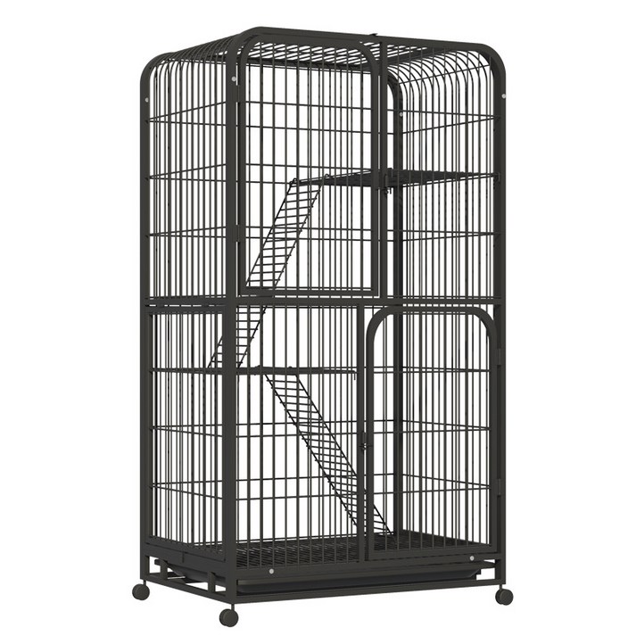 리빙가감법 반려동물 고품질 조립식 4단 고양이 케이지 튼튼한 메탈 간편이동 잠금 가능한 바퀴가 있는 탈출 방지 고양이 철장 이동식 고양이 대형 케이지