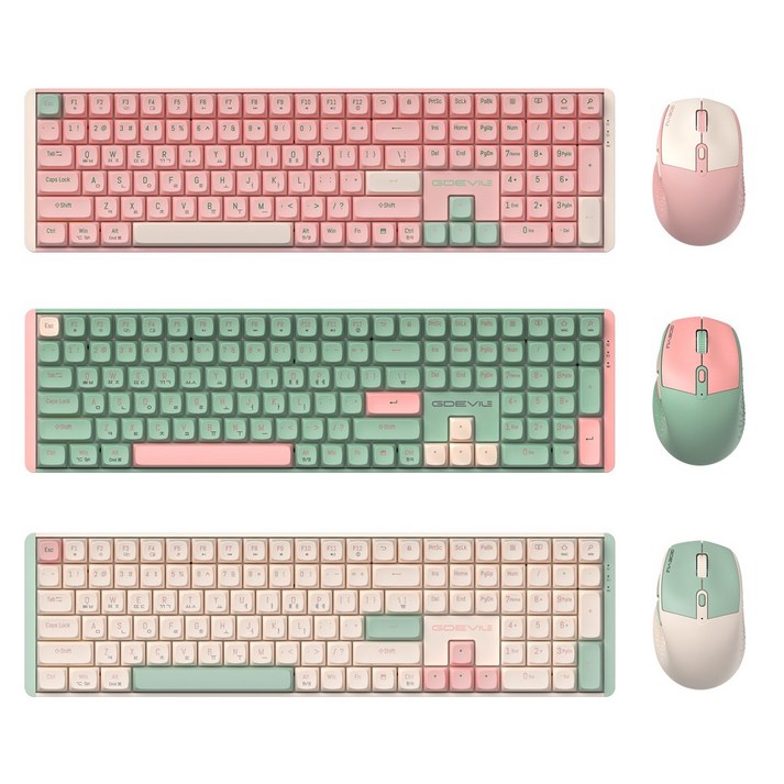 GDEVIL MK850W 저소음 무선 기계식 키보드 마우스 세트 (3컬러), 핑크, 단일상품, 인체공학