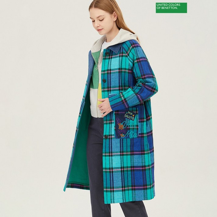 베네통 나나 체크 데님 롱코트 BACTA1511 2686203