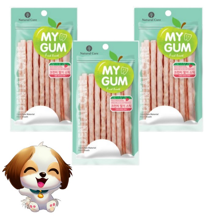 네츄럴코어 강아지 간식 크런치 스틱 강아지껌, 딸기, 16p, 3개 , 사은품증정, 80g, 1개
