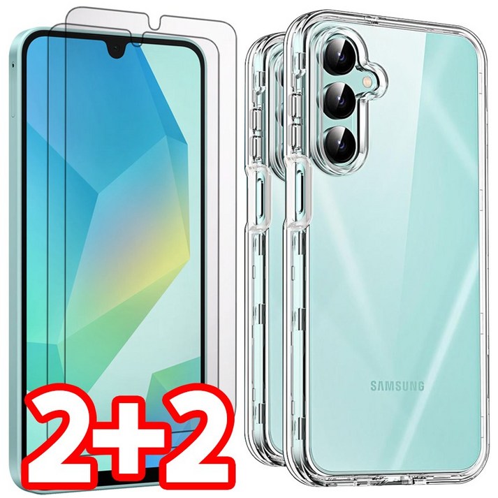 벌크온 22 갤럭시 A16 LTE 강화유리 액정 보호 필름 2개  투명 젤리 기본 케이스 2개